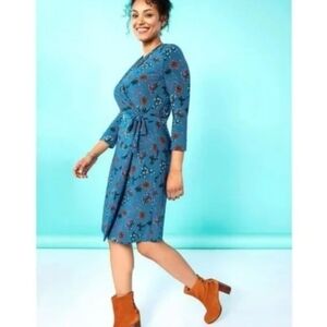 Remade The Wrap Belted Dress Turquoise Multi-Color Floral Print 2X